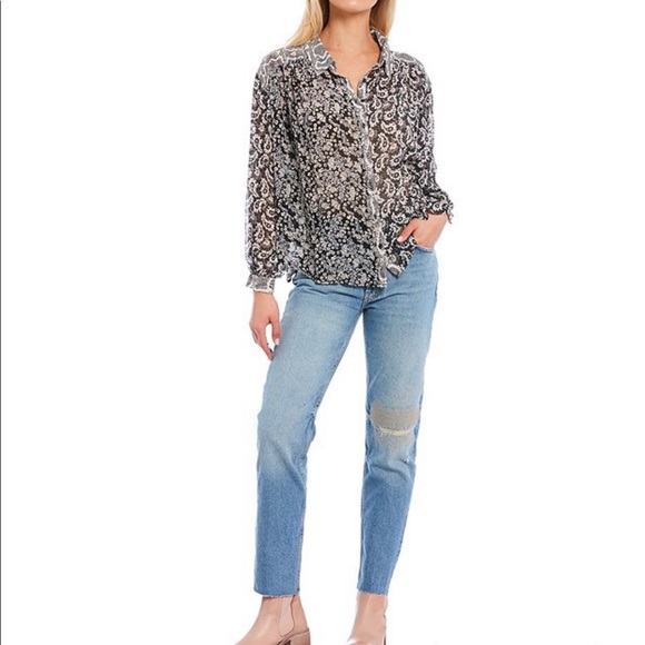 FREE PEOPLE Dani Button Down Pieced-Print Top - Picture 5 of 14